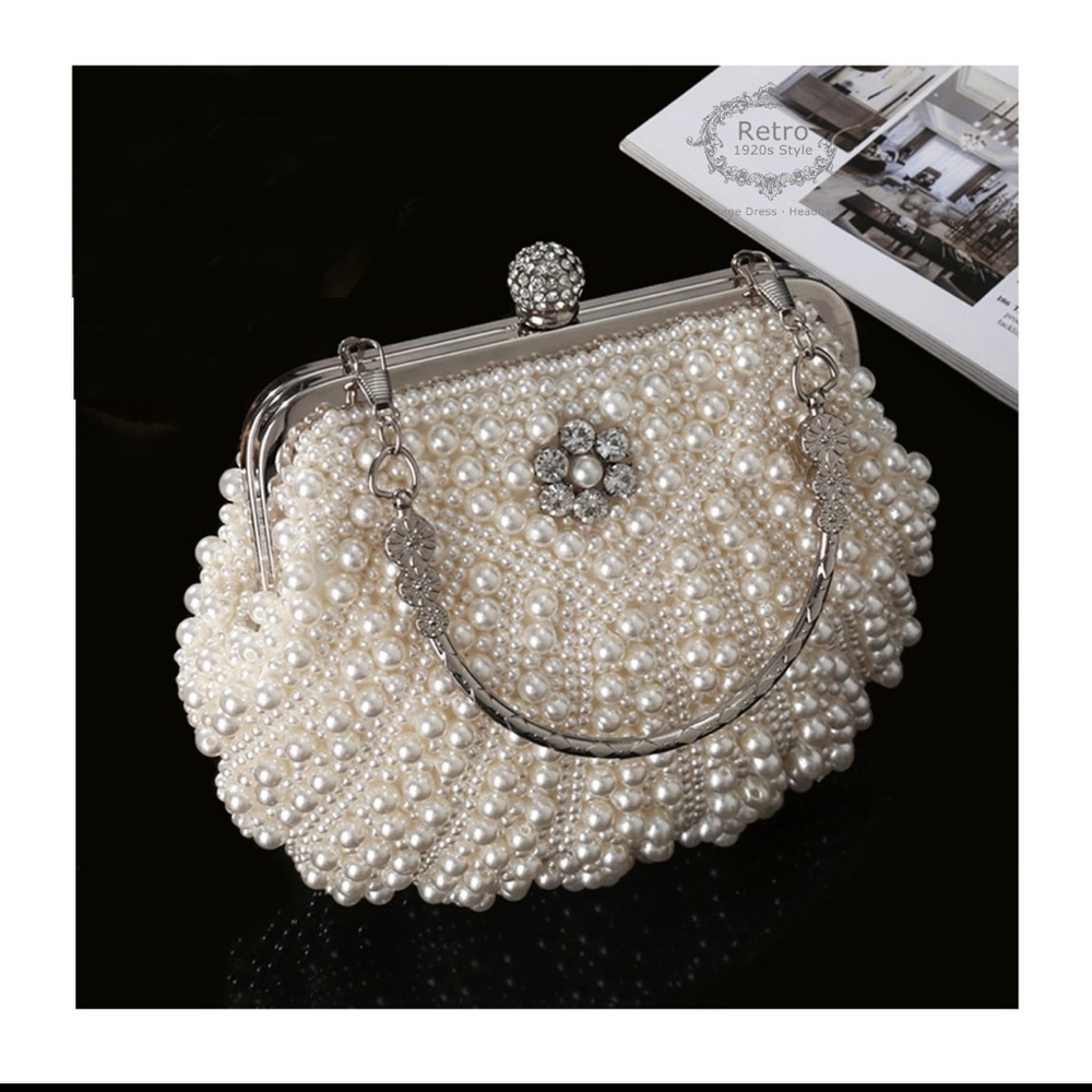 Gatsby Roaing 20s Pearl Bridal Evening Purse Large Pearl Flapper Clutch Bag 👛